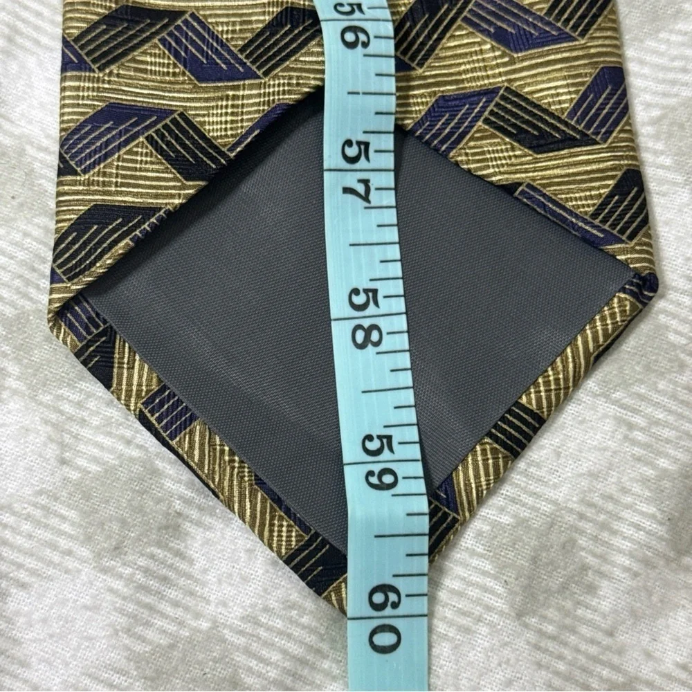 Barbara Blank New York Men's Necktie Tie All Silk Handmade Gold Black Blue